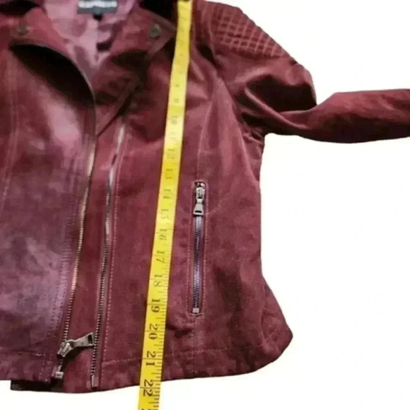 Express Jacket Suede Biker Moto Genuine Leather Oxblood Women's size Large - Picture 16 of 16